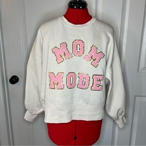 Judith March Beige Crewneck with Pink & Gold "Mom Mode", Sweatshirt Womens S